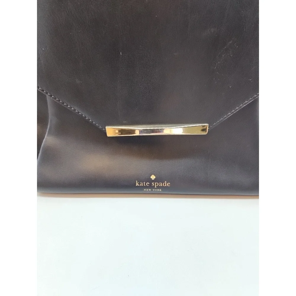 Kate Spade New York Womens Black Leather Flap Medium Satchel Bag Handbag
